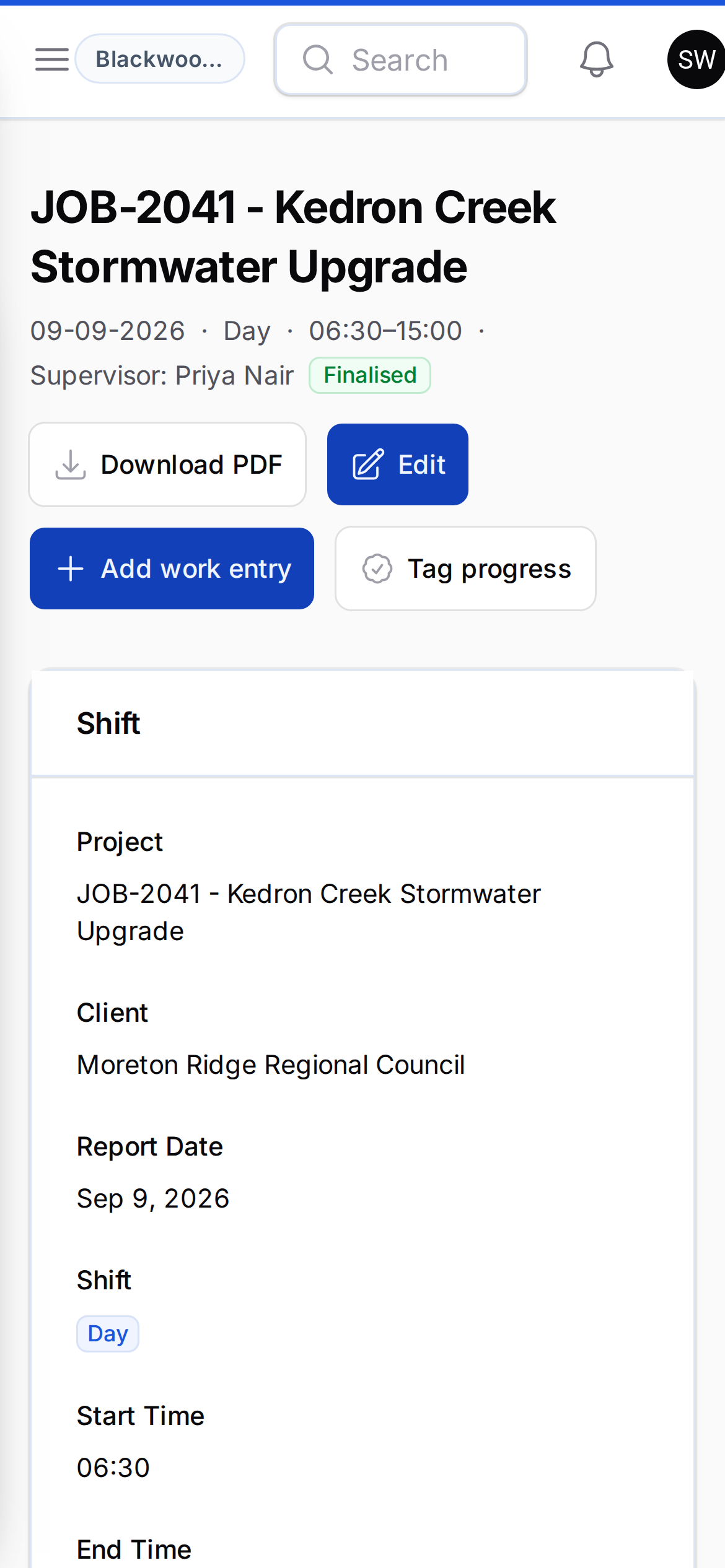 Shift report on a phone