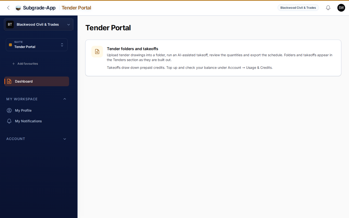 Tender Portal home